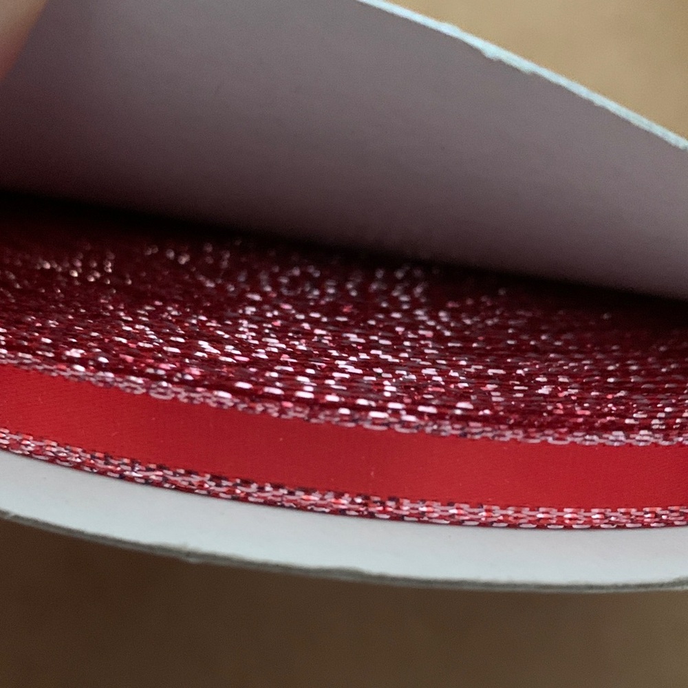 Red Pink Edge Ribbon 50 Yards 1/4 inch